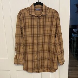 Ralph Lauren Purple Label Men's Beige and Brown Plaid Shirt